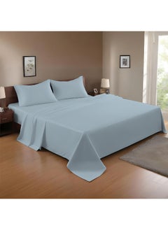 Rest 3-Piece Metallic Blueplush 220X240 Flat Bedsheet Set Includes 1 Deep Pocket Flat Bedsheet And 2 Pillow Covers, Breathable And Machine Washable  - Image 1