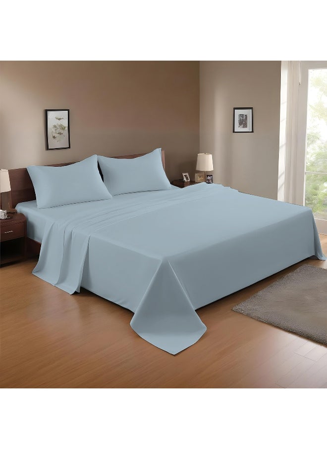 Rest - 3-Piece Metallic Blueplush 220X240 Flat Bedsheet Set Includes 1 Deep Pocket Flat Bedsheet And 2 Pillow Covers, Breathable And Machine Washable - Image 1