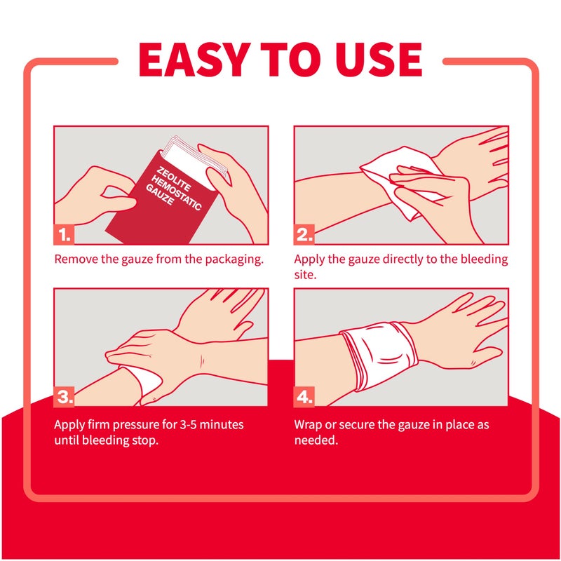Survivex Hemostatic Gauze - Quick Blood Clotting Gauze for Wounds - Trauma Kit Hemostatic Dressing - 3 in x 4 FT - 2 PCS - Image 4