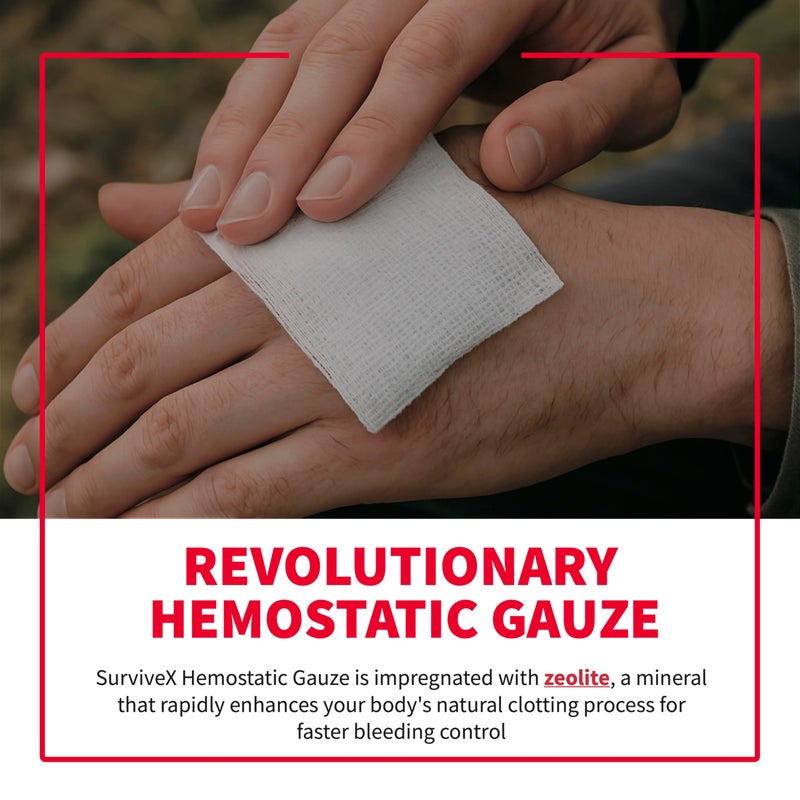Survivex Hemostatic Gauze - Quick Blood Clotting Gauze for Wounds - Trauma Kit Hemostatic Dressing - 3 in x 4 FT - 2 PCS - Image 2