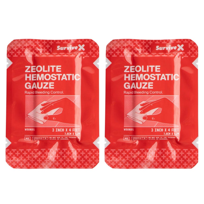 Survivex Hemostatic Gauze - Quick Blood Clotting Gauze for Wounds - Trauma Kit Hemostatic Dressing - 3 in x 4 FT - 2 PCS - Image 1