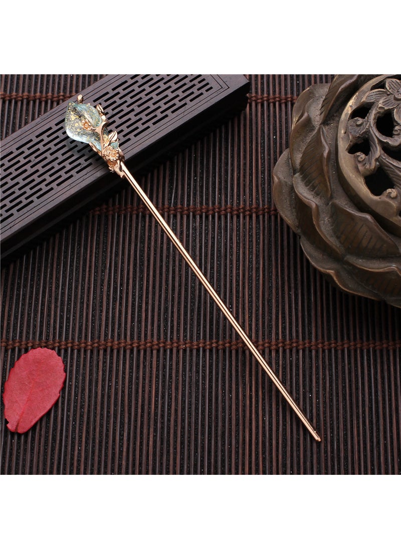 Generic Vintage Mulan Hairpin Tassel Chinese Style Golden blue crystal 