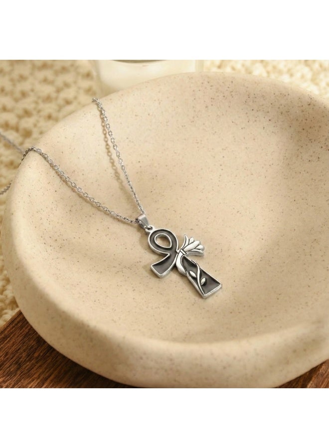 316 Stainless Steel Silver Ankh Necklace with Lotus Engraving – Ancient Egyptian Key of Life, Anti‑Rust & Anti‑Fade - Image 2