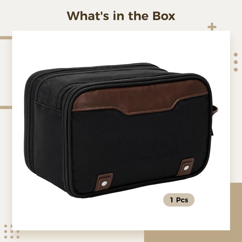 Waterproof Mens Travel Toiletry Bag Organizer Black Brown PU Handle 9.5X4.8X6.0 In - Image 4
