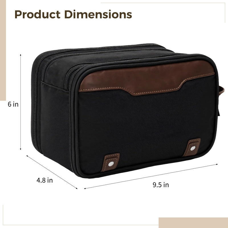 Waterproof Mens Travel Toiletry Bag Organizer Black Brown PU Handle 9.5X4.8X6.0 In - Image 3