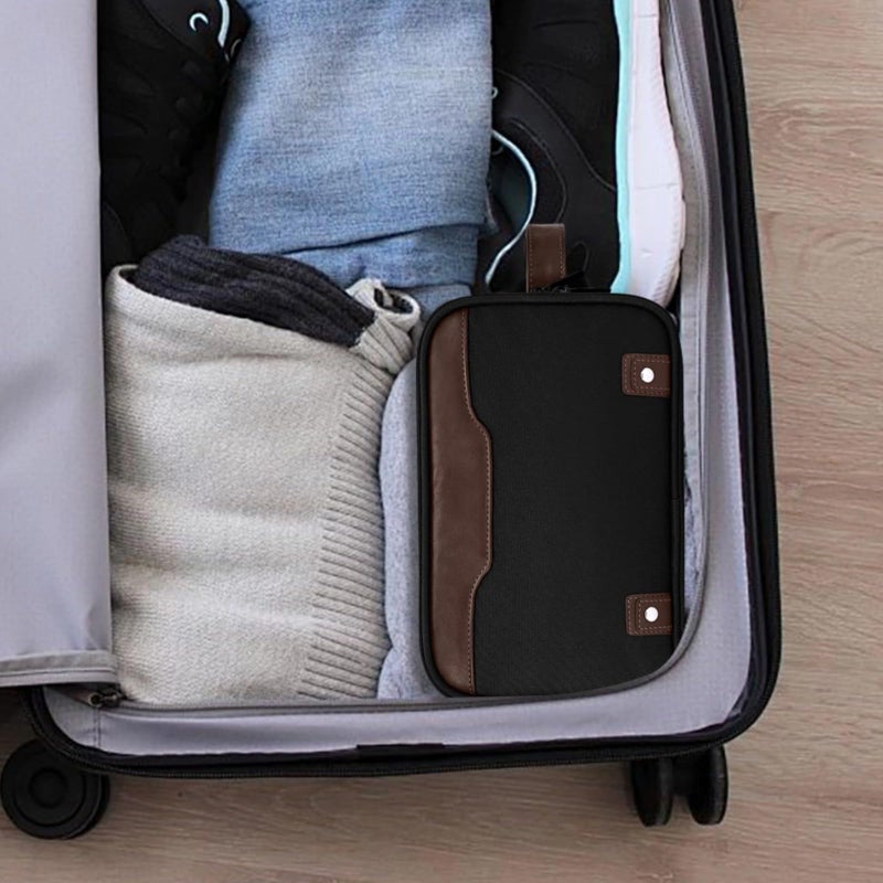 Waterproof Mens Travel Toiletry Bag Organizer Black Brown PU Handle 9.5X4.8X6.0 In - Image 5