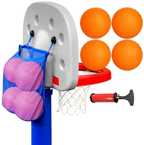 Galvanox Mini Rubber Basketballs with Pump 7 Inch Includes Mesh Storage Bag Designed for Little Tikes Basketball Hoop 4 Balls Orange Blue - Image 1