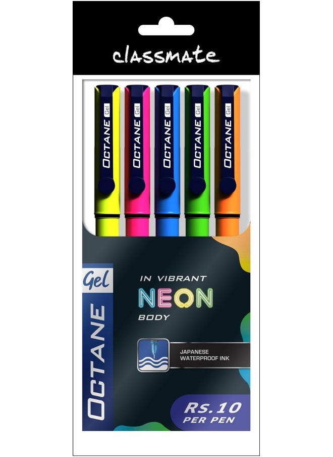classmate Classmate Octane Neon- Blue Gel Pens (Pack of 5)|Smooth Writing Pens|Water-Proof Ink for Smudge-Free writing|Attractive Neon Body Colours|Preferred by Students for Exam & Class Notes  - Image 1