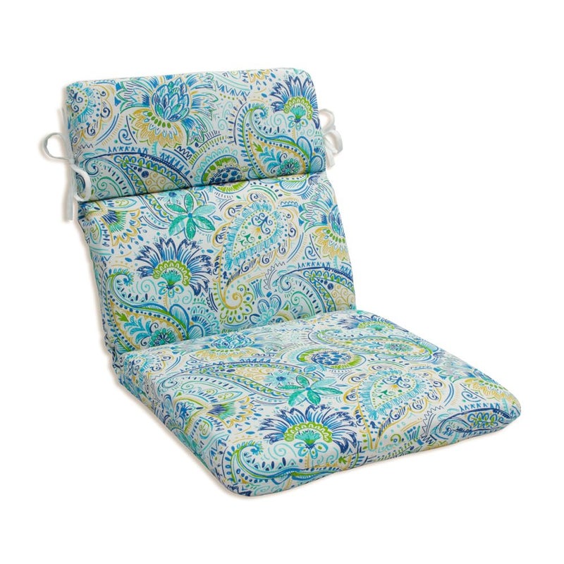 Pillow Perfect Paisley IndoorOutdoor 1 Piece Split Back Round Corner Chair Seat Cushion with Ties Deep Seat Weather and Fade Resistant 405 x 21 BlueYellow Gilford