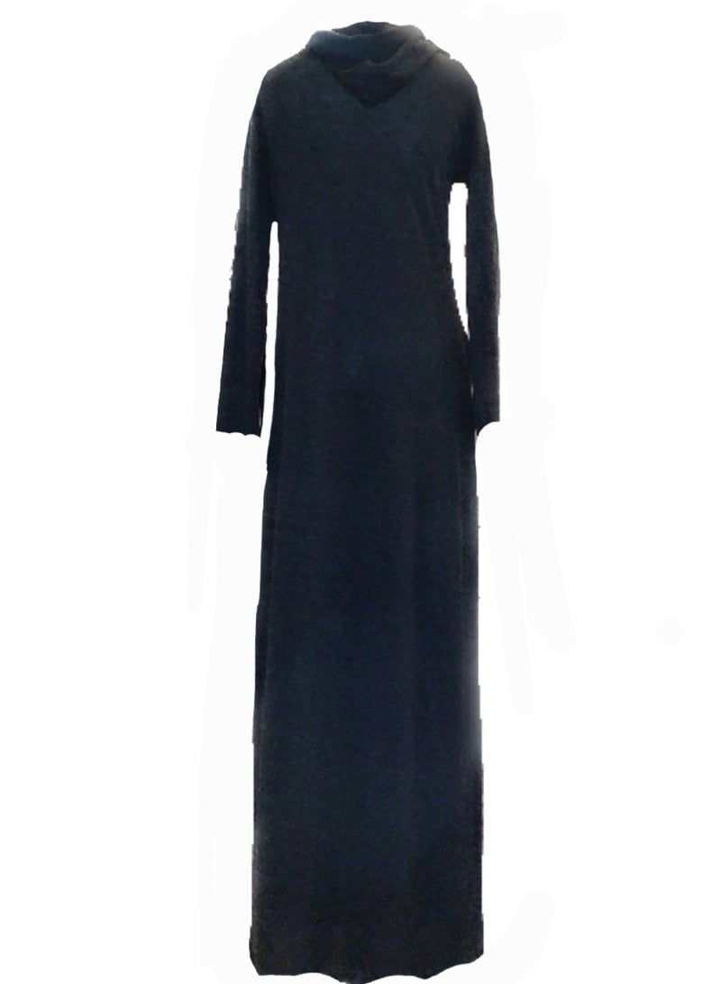 Women knit printed hoodie maxi dress dark grey charcoal  - Image 3