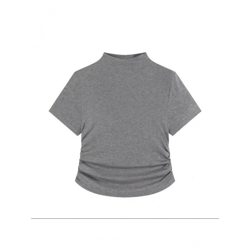 Half-High Collar T-Shirt Women'S Summer Short-Sleeved Base Shirt Black Spice Girls Tight Slim Short Top Fashionable All-Match - Image 3