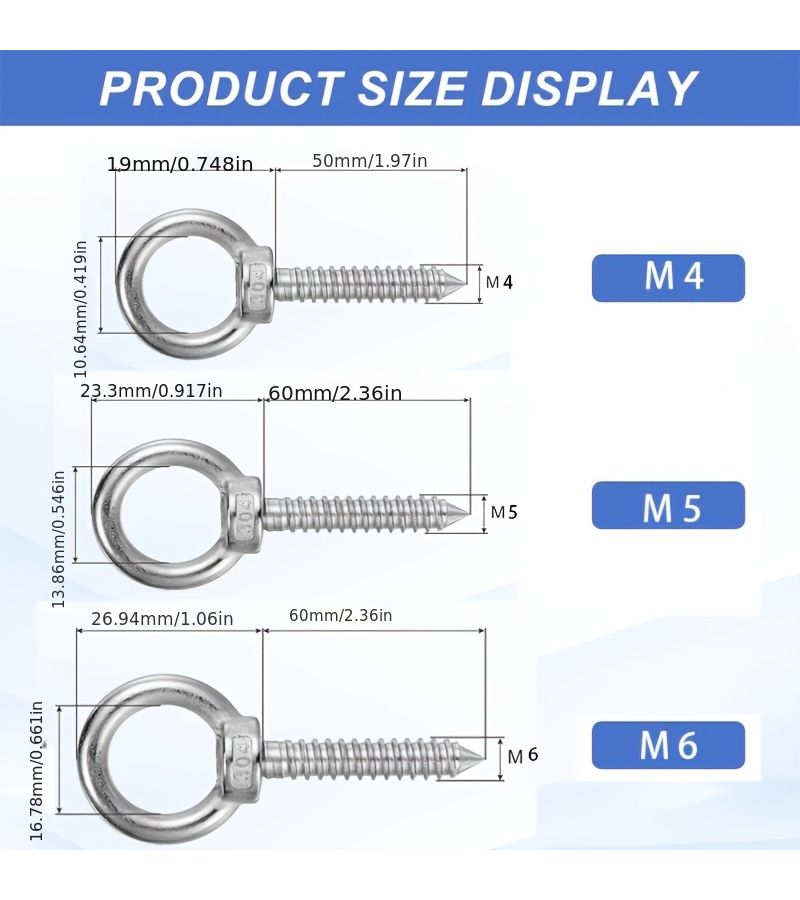 Set Of 2 M6 Stainless Steel Screw Eye Hooks For Swing Chair Indoor Outdoor Use - Image 4