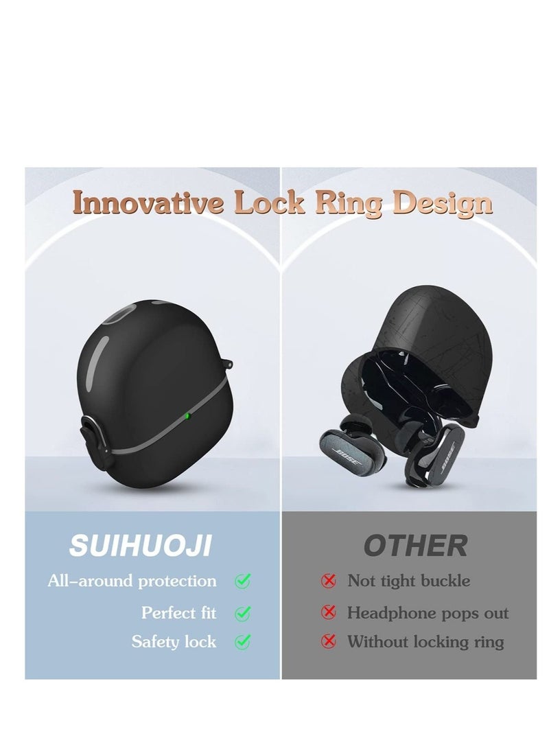 Captaintech Bose QuietComfort Earbuds II Case Cover with Secure Lock, Shockproof Protective Skin Sleeve for Bose QC Earbuds 2, Hard Case Silicone Cover with Lanyard and Keychain (Black) - Image 5