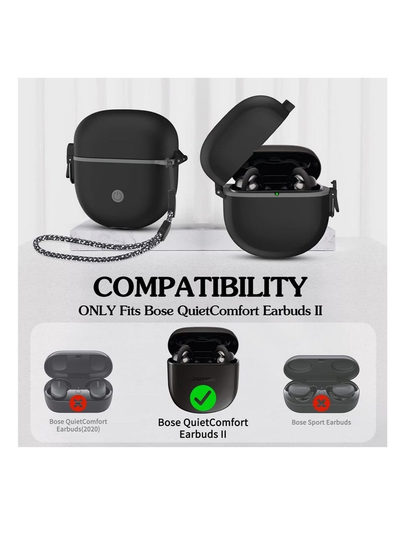 Captaintech Bose QuietComfort Earbuds II Case Cover with Secure Lock, Shockproof Protective Skin Sleeve for Bose QC Earbuds 2, Hard Case Silicone Cover with Lanyard and Keychain (Black) - Image 2