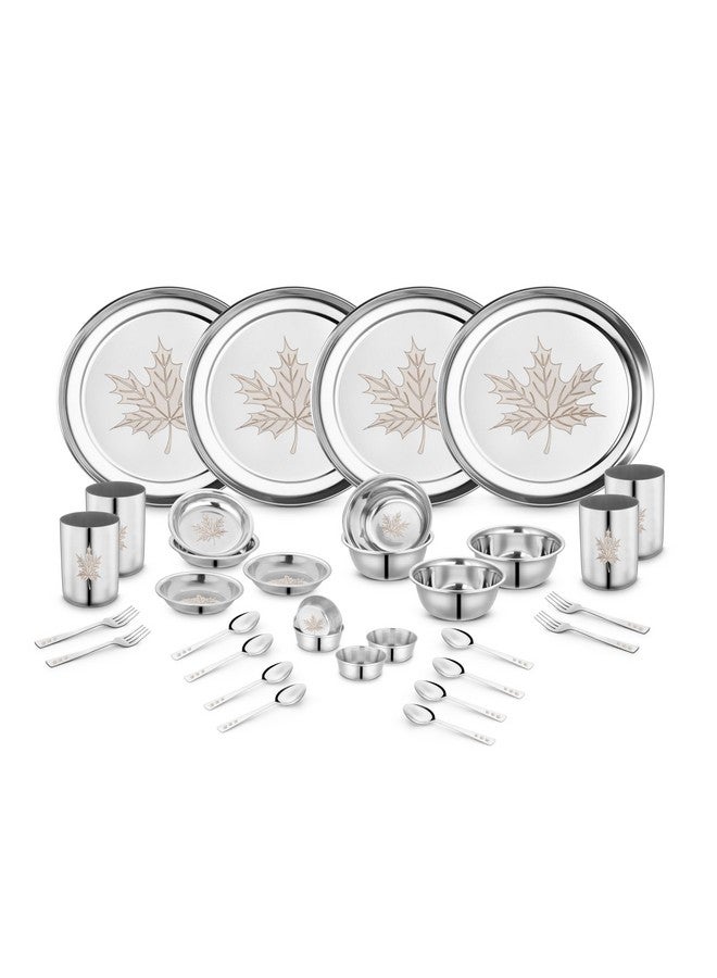 Classic Essentials Stainless Steel Dinner Set|Serves 4 People|Heavy Gauge|Kitchen Set|Permanent Laser-Maple, Set of 32 - Image 1