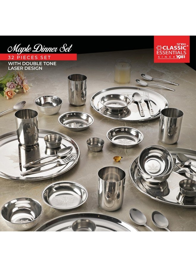 Classic Essentials Stainless Steel Dinner Set|Serves 4 People|Heavy Gauge|Kitchen Set|Permanent Laser-Maple, Set of 32 - Image 2