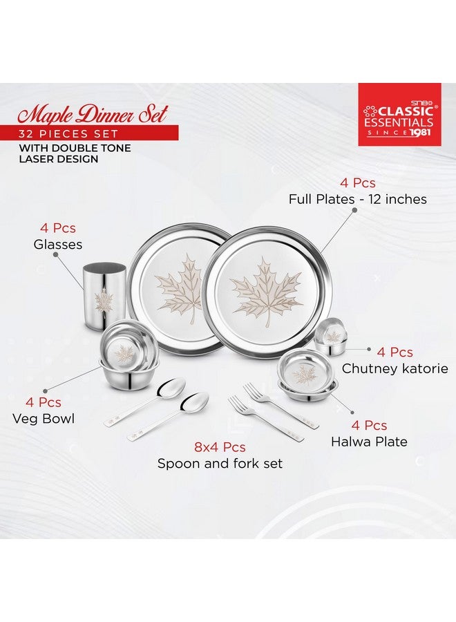 Classic Essentials Stainless Steel Dinner Set|Serves 4 People|Heavy Gauge|Kitchen Set|Permanent Laser-Maple, Set of 32 - Image 4