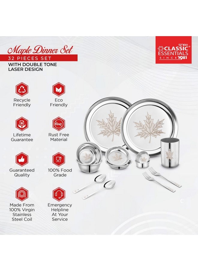 Classic Essentials Stainless Steel Dinner Set|Serves 4 People|Heavy Gauge|Kitchen Set|Permanent Laser-Maple, Set of 32 - Image 3