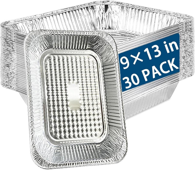 JIUMO 9x13 Aluminum Foil Pans -30 Pack Disposable Baking Pans, Heavy Duty Half Size Tin Pans for Meal Prep, Roasting,Heating,Freezing Food - Thanksgiving Catering - Image 1