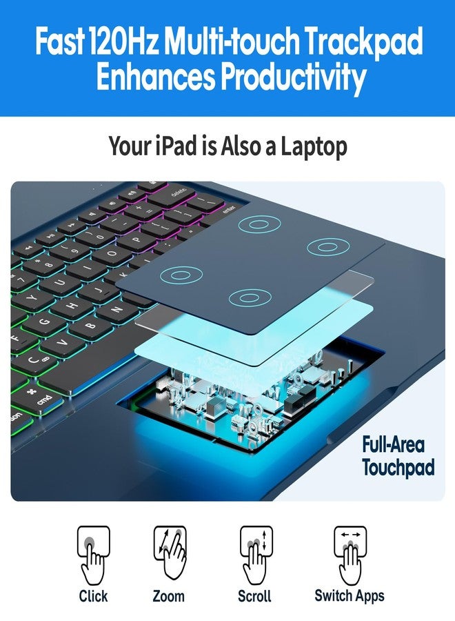 BABG Keyboard Case for iPad Air 13 inch(M3/M2)&iPad Pro 13(M5/M4),iPad Pro 12.9(6th/5th /4th/3rd Gen) Case with Keyboard,360° Rotatable,Toupad,Backlits,Pencil Charging-Navy Blue - Image 5