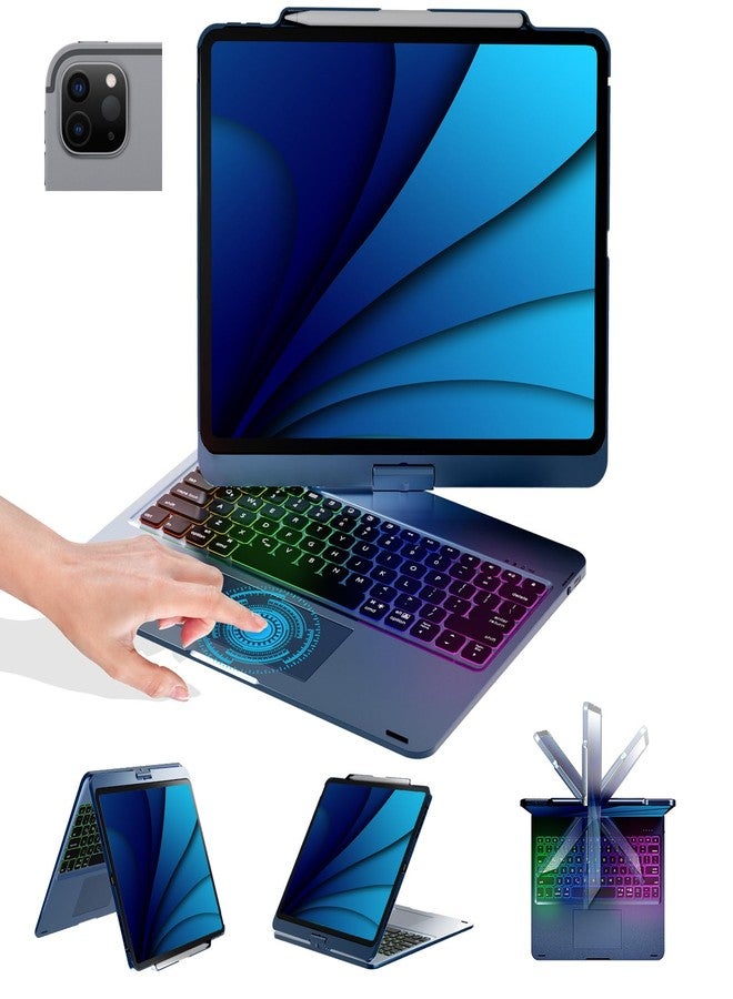 BABG Keyboard Case for iPad Air 13 inch(M3/M2)&iPad Pro 13(M5/M4),iPad Pro 12.9(6th/5th /4th/3rd Gen) Case with Keyboard,360° Rotatable,Toupad,Backlits,Pencil Charging-Navy Blue - Image 1