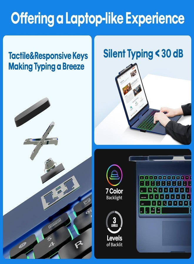 BABG Keyboard Case for iPad Air 13 inch(M3/M2)&iPad Pro 13(M5/M4),iPad Pro 12.9(6th/5th /4th/3rd Gen) Case with Keyboard,360° Rotatable,Toupad,Backlits,Pencil Charging-Navy Blue - Image 4