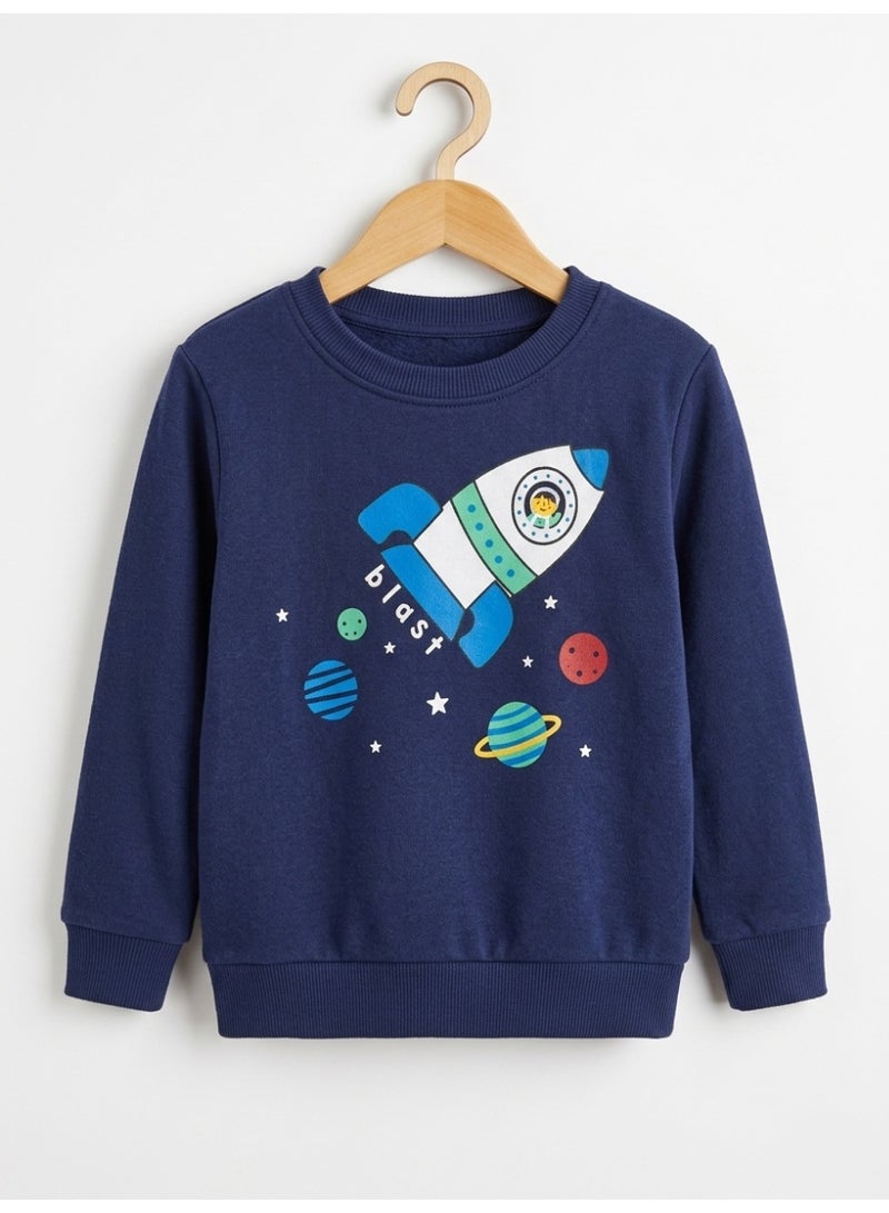 Divided by H&M سويت شيرت أطفال قطني بطبعة صاروخ، أزرق - Image 1
