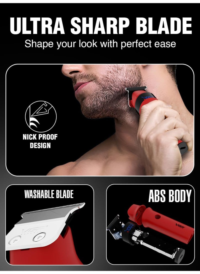 VGR V‑987 Professional Hair Trimmer – Red Edition With Digital Display & Powerful Performance Red - Image 3