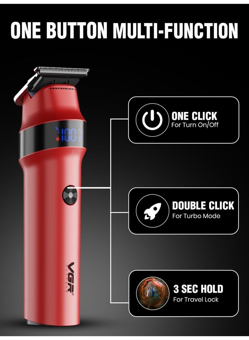 VGR V‑987 Professional Hair Trimmer – Red Edition With Digital Display & Powerful Performance Red - Image 5