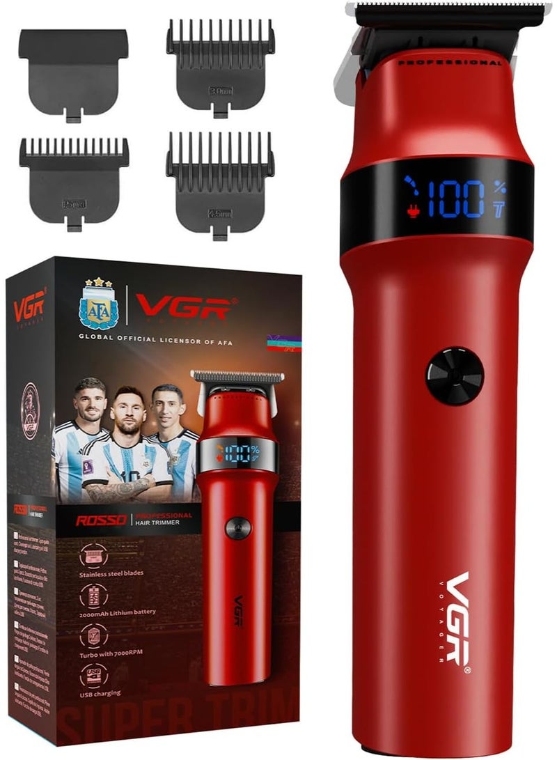 VGR V‑987 Professional Hair Trimmer – Red Edition With Digital Display & Powerful Performance Red - Image 1