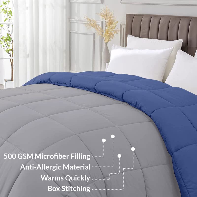 Razzai 500 GSM Winter Comforter Premium Collection Quilted Revesible Comforter (90" x 90" Inches/228cm x 228cm) - Queen Size | Silver/Medium Blue - Image 5