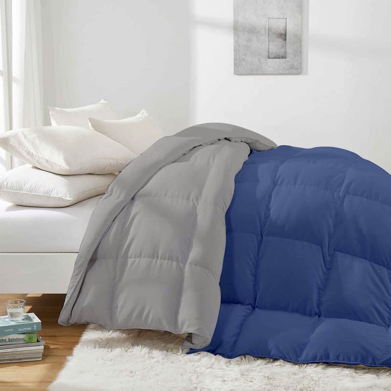 Razzai 500 GSM Winter Comforter Premium Collection Quilted Revesible Comforter (90" x 90" Inches/228cm x 228cm) - Queen Size | Silver/Medium Blue - Image 3