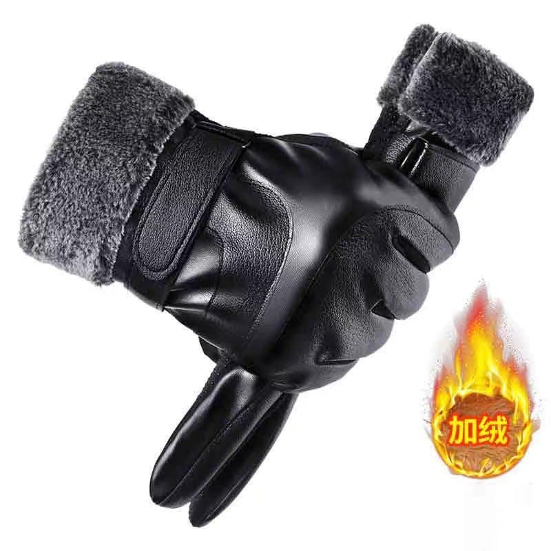 Mens Winter Lined Thick Full-Touch Motorcycle Gloves Large seven hair mouth thickened