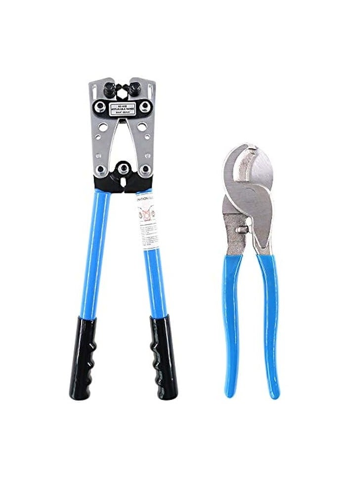 بروماس قطعتان من أداة تجعيد طرفية مكشكشة الأسلاك، زرادية كهربائية بسقاطة Cu/Al مع قاطع كابل لـ 10، 8، 6، 4، 2، 1/0 AWG قطع كابل الأسلاك والتجعيد - Image 1