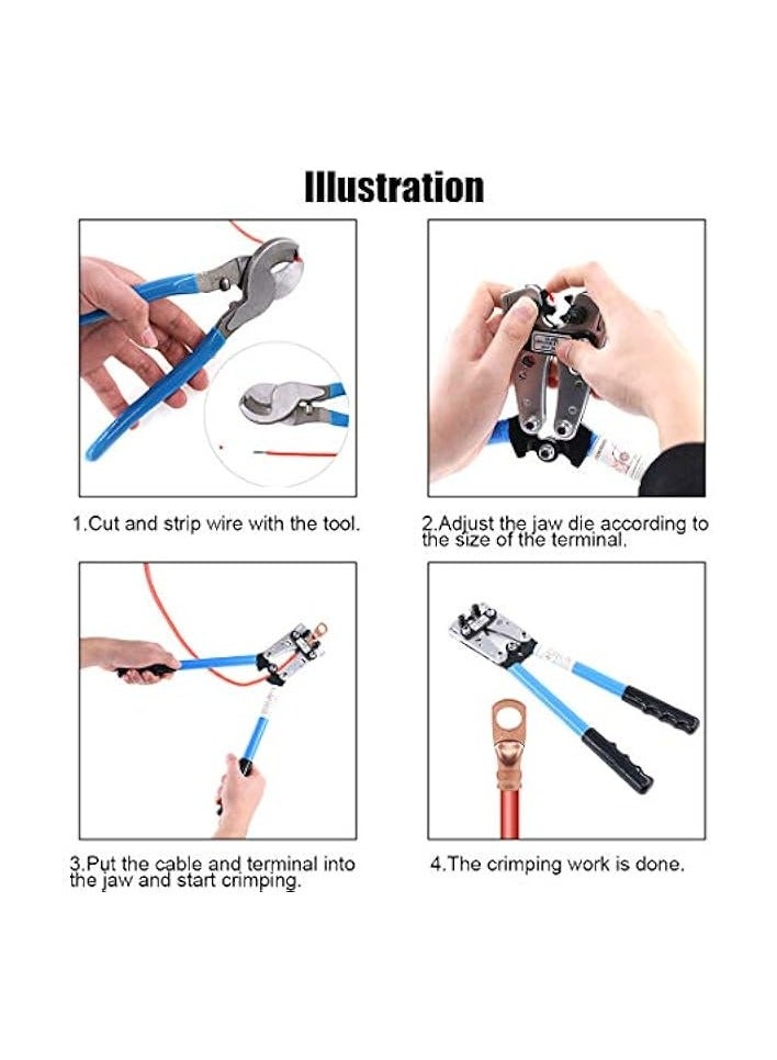 بروماس قطعتان من أداة تجعيد طرفية مكشكشة الأسلاك، زرادية كهربائية بسقاطة Cu/Al مع قاطع كابل لـ 10، 8، 6، 4، 2، 1/0 AWG قطع كابل الأسلاك والتجعيد - Image 5