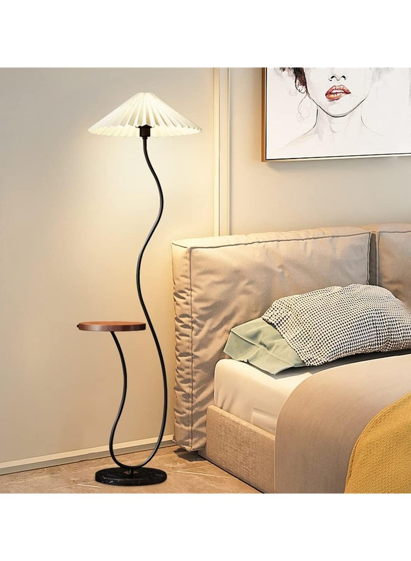 DubaiGallery Nordic Atmosphere Floor Lamp Standing Floor Light with Wood Table Brightness Control Lampshade Floor Lamps Side Table for Living Room Bedroom 26x155 Centimeter - Image 1