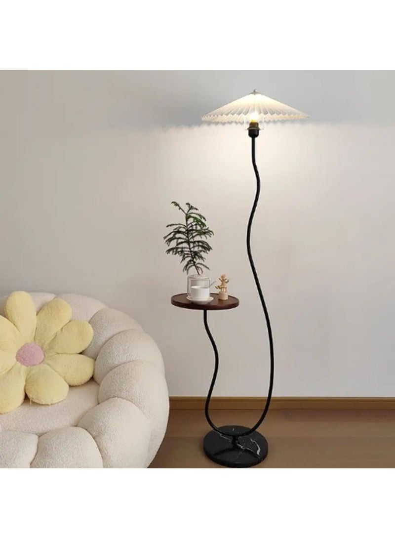 DubaiGallery Nordic Atmosphere Floor Lamp Standing Floor Light with Wood Table Brightness Control Lampshade Floor Lamps Side Table for Living Room Bedroom 26x155 Centimeter - Image 2