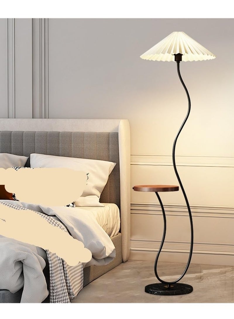 DubaiGallery Nordic Atmosphere Floor Lamp Standing Floor Light with Wood Table Brightness Control Lampshade Floor Lamps Side Table for Living Room Bedroom 26x155 Centimeter - Image 4