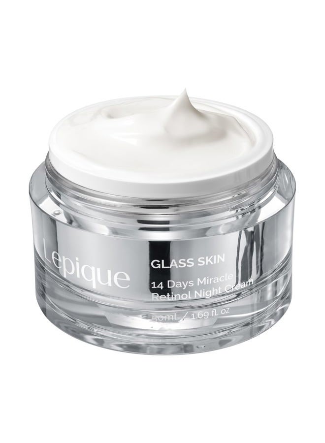 Lepique كريم الليل المعجزة ريتينول 14 يوم من GLASS SKIN 1.69 أونصة - العناية بالبشرة الكورية ريتينول للوجه والرقبة - كولاجين، سنتيلا - كريم مضاد للشيخوخة، مرطب للوجه (بدون رائحة، مع ملعقة) - Image 1