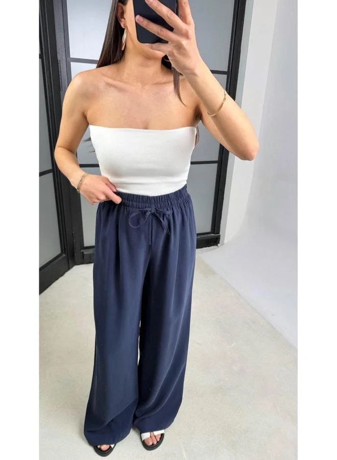 GAUS Navy Blue Elastic Waist Tencel Pants GAUS-01331.