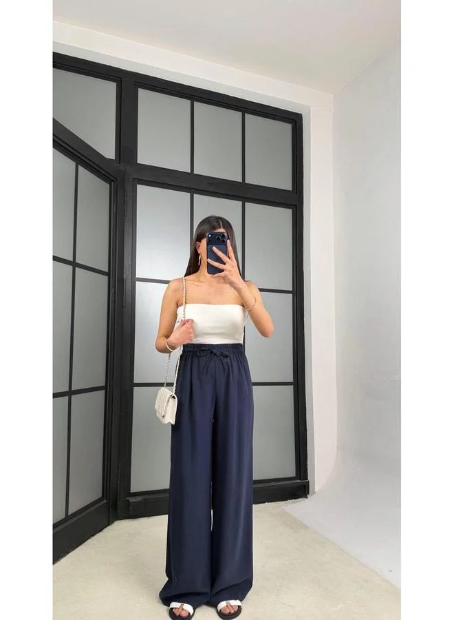 GAUS Navy Blue Elastic Waist Tencel Pants GAUS-01331.