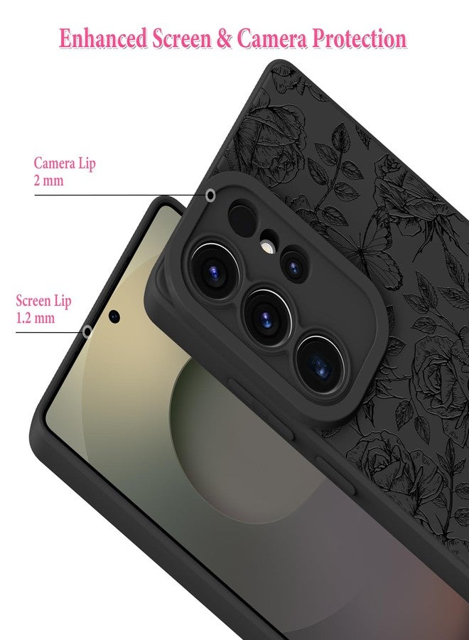 OOK Compatible with Samsung Galaxy S25 Ultra Case, Silicone Black Flowers Butterfly Cute Pattern, TPU Camera Protection Soft Slim Shockproof Phone Cover for Women Girls- Black Rose Butterfly - Image 2