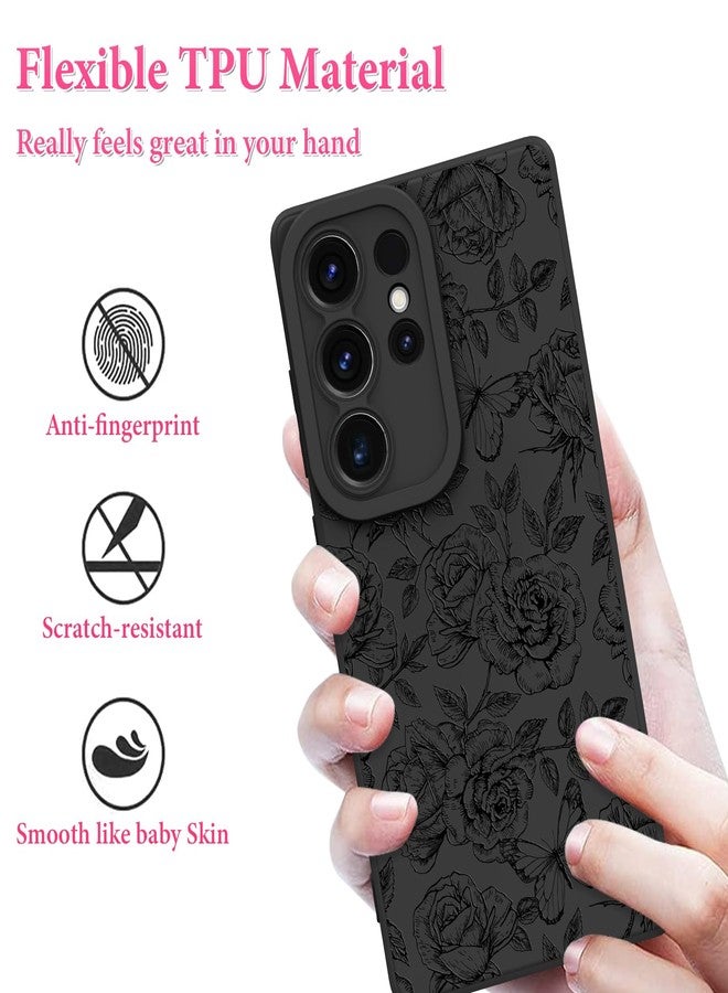 OOK Compatible with Samsung Galaxy S25 Ultra Case, Silicone Black Flowers Butterfly Cute Pattern, TPU Camera Protection Soft Slim Shockproof Phone Cover for Women Girls- Black Rose Butterfly - Image 3