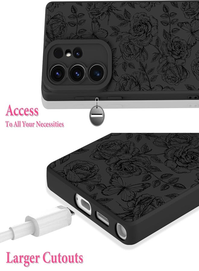 OOK Compatible with Samsung Galaxy S25 Ultra Case, Silicone Black Flowers Butterfly Cute Pattern, TPU Camera Protection Soft Slim Shockproof Phone Cover for Women Girls- Black Rose Butterfly - Image 4