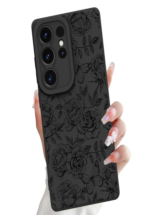OOK Compatible with Samsung Galaxy S25 Ultra Case, Silicone Black Flowers Butterfly Cute Pattern, TPU Camera Protection Soft Slim Shockproof Phone Cover for Women Girls- Black Rose Butterfly - Image 1