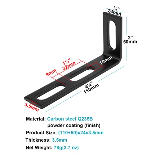 OTTFF 10 Pack 4-1/4" x 2" Black Slightly Adjustable L Bracket with 3 Slot, Right Angle Corner Brace, Steel - Image 2