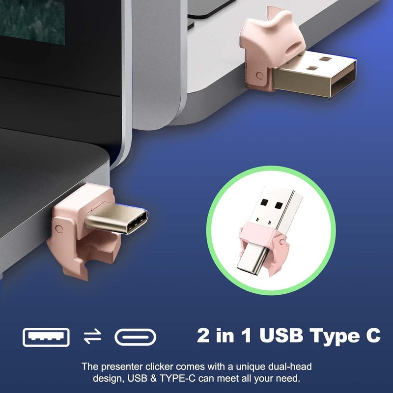 rts USB Type-C 2 in 1 Last Pointer 2024-2025 Presentation Clicker for PPT PowerPoint Clicker, Hyperlink Volume Control Wireless Presenter, RF 2.4GHz USB Remote Control for Keynote/MAC/PC/Laptop Pink - Image 3