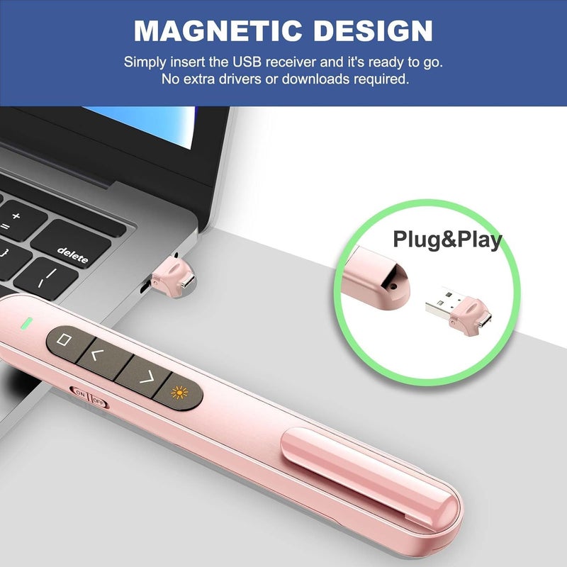 rts USB Type-C 2 in 1 Last Pointer 2024-2025 Presentation Clicker for PPT PowerPoint Clicker, Hyperlink Volume Control Wireless Presenter, RF 2.4GHz USB Remote Control for Keynote/MAC/PC/Laptop Pink - Image 5