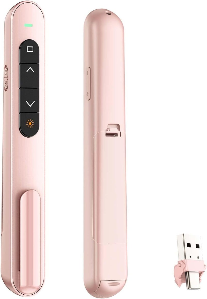 rts USB Type-C 2 in 1 Last Pointer 2024-2025 Presentation Clicker for PPT PowerPoint Clicker, Hyperlink Volume Control Wireless Presenter, RF 2.4GHz USB Remote Control for Keynote/MAC/PC/Laptop Pink - Image 1