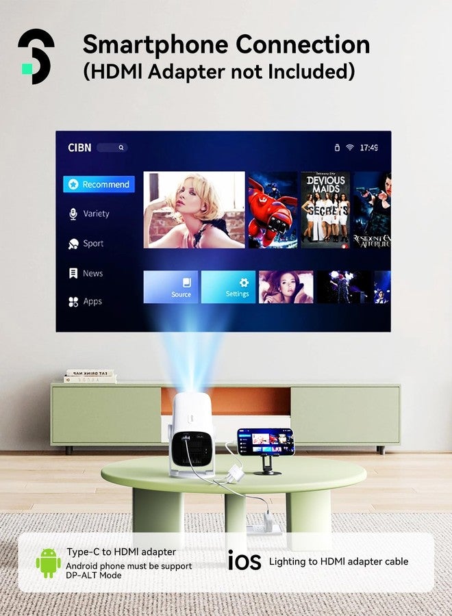 SOOMFON Mini Projector with Bluetooth 5.1 - SOOMFON 1080P Support Video Projector Auto Keystone, Portable Small Movie Projector, Home Video Proyector for Bedroom/Wall/iOS/Android/TV Stick/USB/HDMI - Image 4